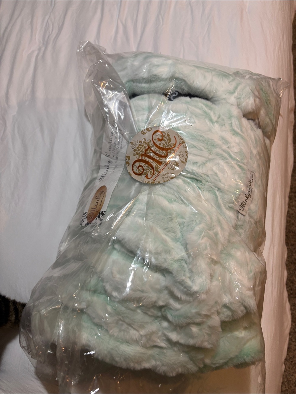 Minky Couture Plush Faux Fur Throw Blanket - Mint Green 60x72 Monster size
